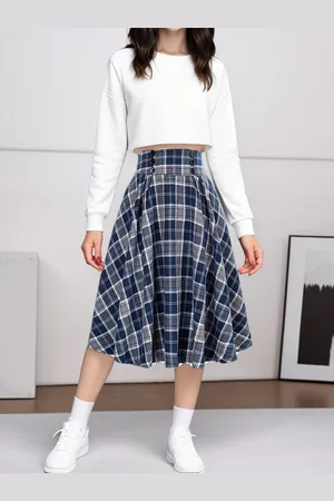 DEBAIJIA Midirock Damen Rock Plissierter Karierter Elastischer Bund Vintage Midirock - Verkäufer: Paciea UG