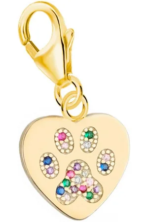 Goldene Hufeisen Charm Herz Charm Anhänger Gold Pfote Herz 18k vergoldet mit Zirkonia, Karabiner, 925 Sterling Silber mit Zirkonia, Goldschmuck für Damen - Verkäufer: