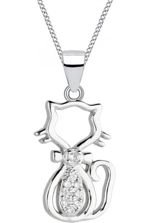 Goldene Hufeisen Kette mit Anhänger Halskette Silber Katze 925 Sterling Zirkonia Anhänger mit Kette Kater, 925 Sterling Silber Silberschmuck für Damen, mit Zirkonia - Verkäufer: