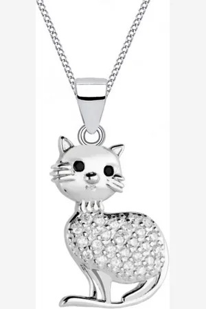 Goldene Hufeisen Kette mit Anhänger Halskette Silber Katze 925 Sterling Zirkonia Anhänger mit Kette Kater, 925 Sterling Silber Silberschmuck für Damen, mit Zirkonia - Verkäufer: