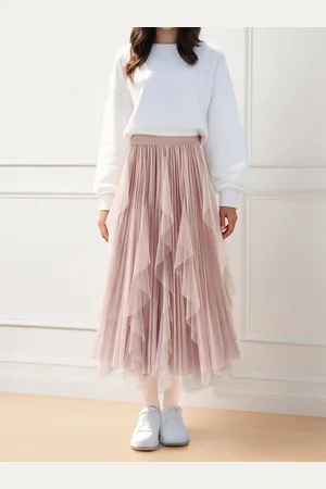DEBAIJIA Meshrock Damen Röcke Lang Hoch Elastische Taille Elegant Vintage A Linie Mesh - Verkäufer: Paciea UG