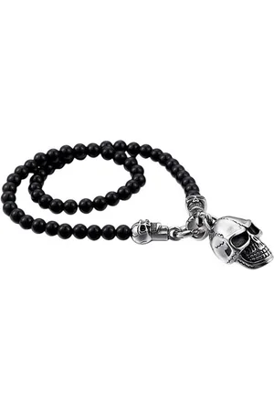 Karma Kette mit Anhänger Herren Perlenkette schwarz Totenkopf Halskette Herrenschmuck Kette (modern, Geschenk für Ihn Herren Männer Herrenschmuck), Totenkopfkette Totenkopfhalskette Glasperlen Edelstahl - Verkäufer: Sanixa