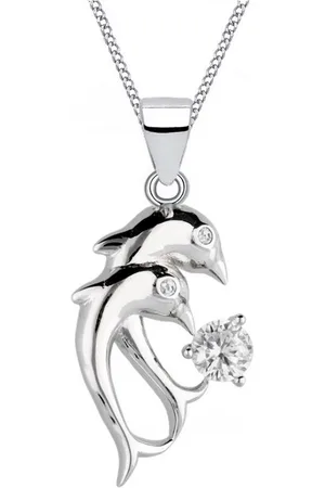 Goldene Hufeisen Kette mit Anhänger Halskette Kinder Delfin Anhänger 925 Silber Mädchen Echtschmuck, 925 Sterling Silber mit Zirkonia, Silberschmuck für Kinder - Verkäufer: