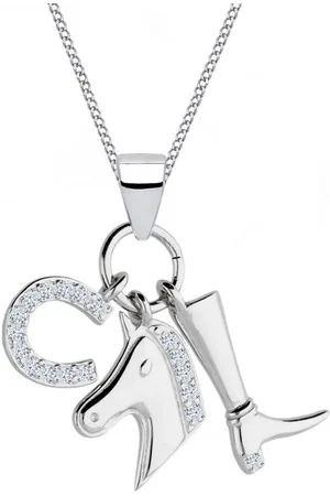 Goldene Hufeisen Kette mit Anhänger Halskette Silber Pferd Hufeisen 925 mit Zirkonia Anhänger mit Kette, 925 Sterling Silber Silberschmuck für Damen, mit Zirkonia - Verkäufer: