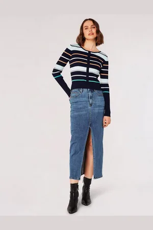 Apricot Rundhalspullover Pullover mit Zierknöpfen, mit Streifen - Verkäufer: