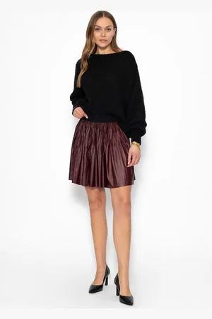 SASSYCLASSY Minirock Minirock Damen aus Kunstleder mit Pliseefalten Plissierter Rock kurz in Leder Optik mit Gummibund Burgundy Schwarz - Verkäufer: