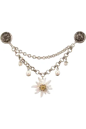 Alpenflüstern Kette mit Anhänger Pin-Charivari Strass-Edelweiss Greta kurz (antik-silber-farben) - Verkäufer:
