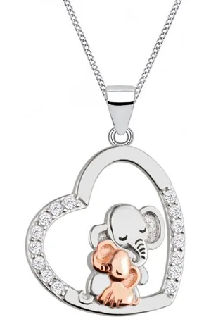 Goldene Hufeisen Kette mit Anhänger Halskette Rosegold Silber Herz Elefant 925 mit Zirkonia Echtschmuck, 925 Sterling Silber mit Zirkonia, Silberschmuck für Damen - Verkäufer: