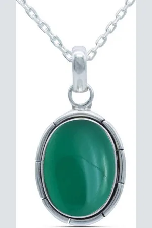mantraroma Kette mit Anhänger DAMIRA aus 925 Silber mit grünen Onyx (Kettenanhänger uns Kette), 925 Sterling Silber Ketten mit Kettenanhänger für Damen - Verkäufer: