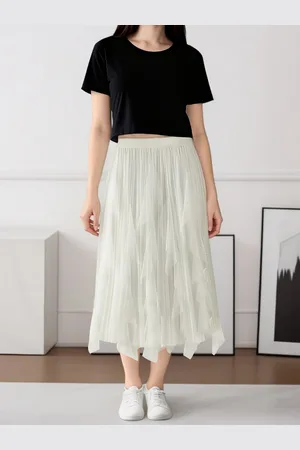 DEBAIJIA Meshrock Damen Röcke Lang Hoch Elastische Taille Elegant Vintage A Linie Mesh - Verkäufer: Paciea UG
