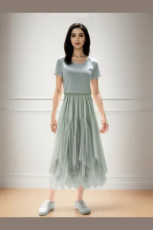 DEBAIJIA Meshrock Damen Röcke Lang Hoch Elastische Taille Elegant - Verkäufer: Paciea UG
