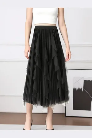 DEBAIJIA Meshrock Damen Röcke Lang Hoch Elastische Taille Elegant Vintage A Linie Mesh - Verkäufer: Paciea UG