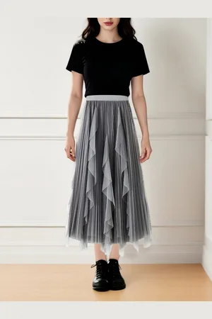 DEBAIJIA Meshrock Damen Röcke Lang Hoch Elastische Taille Elegant Vintage A Linie Mesh - Verkäufer: Paciea UG