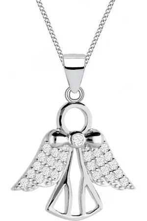 Goldene Hufeisen Kette mit Anhänger Halskette Kinder Engel Anhänger Kette 925 Silber Echtschmuck, 925 Sterling Silber mit Zirkonia, Silberschmuck für Kinder - Verkäufer: