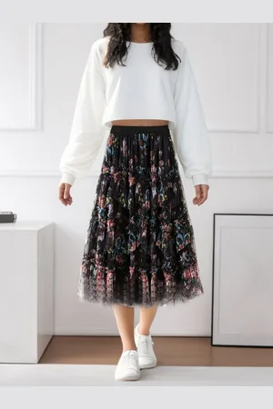 DEBAIJIA Meshrock Damen Elastischer mit Tüll Blumendruck hoher Taille Rock - Verkäufer: Paciea UG