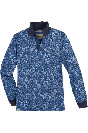 Redfield Langarm-Poloshirt XXL Langarm-Polo Paisleymuster denimblau - Verkäufer: bigtex