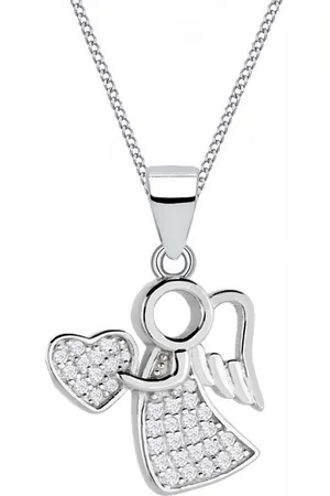 Goldene Hufeisen Kette mit Anhänger Halskette Kinder Engel Anhänger 925 Silber Mädchen Echtschmuck, 925 Sterling Silber mit Zirkonia, Silberschmuck für Kinder - Verkäufer: