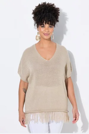 Miamoda Strickpullover Strickshirt oversized Glitzer-Effekt Fransensaum - Verkäufer: Popken Fashion Group