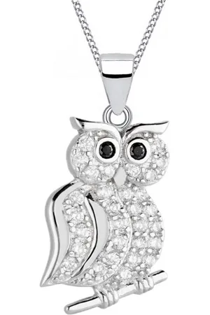 Goldene Hufeisen Silberkette Halskette Kinder Eule Anhänger Kette 925 Silber Mädchen Echtschmuck, 925 Sterling Silber mit Zirkonia, Silberschmuck für Kinder - Verkäufer: