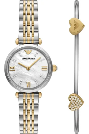 Emporio Armani Quarzuhr AR80078SET, (Set, 2-tlg., mit Armreif), Armbanduhr, Damenuhr, Edelstahlarmband, Ideal auch als Geschenk