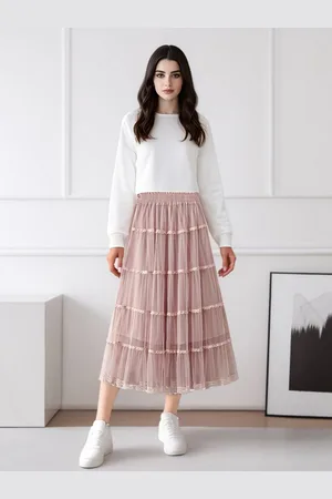 DEBAIJIA Meshrock Damen Frühling Herbst geschichteter Tüll-Tortenrock, High Waist - Verkäufer: Paciea UG