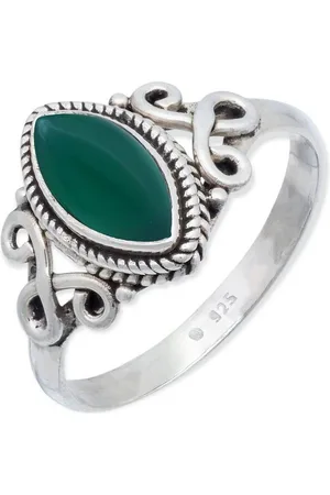 mantraroma Silberring BAGHIMI Ellipse aus 925 Silber mit grünen Onyx (Ring mit Schmuckbeutel), Damenring aus 925er Silber - Verkäufer: