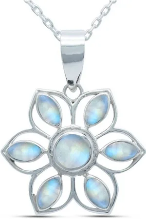 mantraroma Kette mit Anhänger MONGIRI aus 925 Silber mit Regenbogen Mondstein (Kettenanhänger uns Kette), 925 Sterling Silber Ketten mit Kettenanhänger für Damen - Verkäufer: