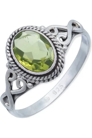 mantraroma Silberring BAGHIMI oval aus 925 Silber mit Peridot (Ring mit Schmuckbeutel), Damenring aus 925er Silber - Verkäufer:
