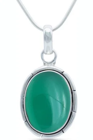 mantraroma Kette mit Anhänger DAMIRA aus 925 Silber mit grünen Onyx (Kettenanhänger uns Kette), 925 Sterling Silber Ketten mit Kettenanhänger für Damen - Verkäufer: