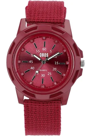 QBOS Quarzuhr QB0015 Herrenuhr mit Textilarmband, dunkelrot, Herrenuhr Textil - Verkäufer: Shaghafi GmbH