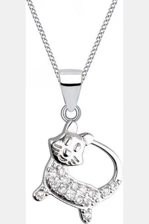 Goldene Hufeisen Kette mit Anhänger Kinderkette Katze 925 Silber Zirkonia Mädchen, Jungen Anhänger Kette, 925 Sterling Silber mit Zirkonia, Katzen Silberschmuck für Kinder - Verkäufer: