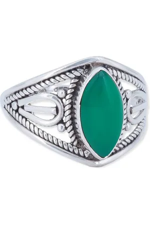 mantraroma Silberring DAHAB Ellipse aus 925 Silber mit grünen Onyx (Ring mit Schmuckbeutel), Damenring aus 925er Silber - Verkäufer: