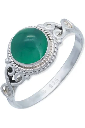 mantraroma Silberring BAGHIMI rund aus 925 Silber mit grünen Onyx (Ring mit Schmuckbeutel), Damenring aus 925er Silber - Verkäufer: