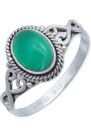 mantraroma Silberring BAGHIMI oval aus 925 Silber mit grünen Onyx (Ring mit Schmuckbeutel), Damenring aus 925er Silber - Verkäufer: