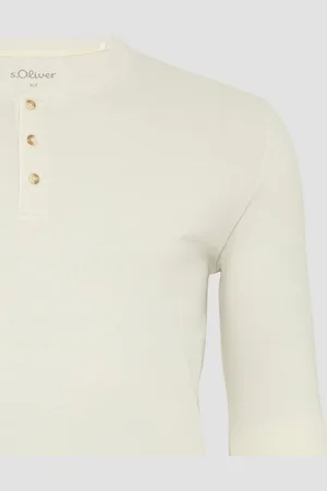 QS by s.Oliver Langarmshirt Langarmshirt mit Henleyausschnitt und Web-Details Logo - Verkäufer: