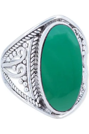 mantraroma Silberring DAHAB oval groß aus 925 Silber mit grünen Onyx (Ring mit Schmuckbeutel), Damenring aus 925er Silber - Verkäufer: