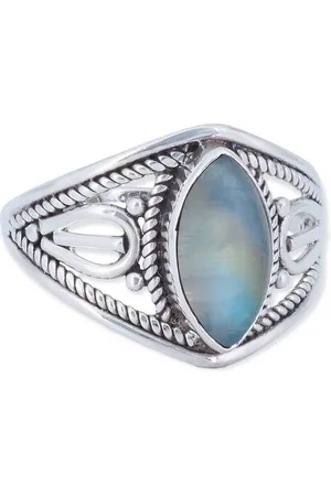 mantraroma Silberring DAHAB Ellipse aus 925 Silber mit Regenbogen Mondstein (Ring mit Schmuckbeutel), Damenring aus 925er Silber - Verkäufer: