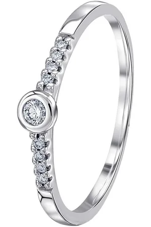 ONE ELEMENT Diamantring 0.1 ct Diamant Brillant Memoire mit Center Ring aus 585 Weißgold, Damen Gold Schmuck Memoire mit Center