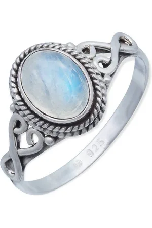 mantraroma Silberring BAGHIMI oval aus 925 Silber mit Regenbogen Mondstein (Ring mit Schmuckbeutel), Damenring aus 925er Silber - Verkäufer: