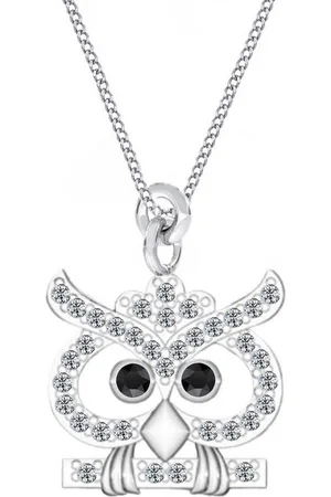 Goldene Hufeisen Silberkette Halskette Kinder Eule Anhänger 925 Silber Mädchen Echtschmuck, 925 Sterling Silber mit Zirkonia, Eulen Silberschmuck für Kinder - Verkäufer: