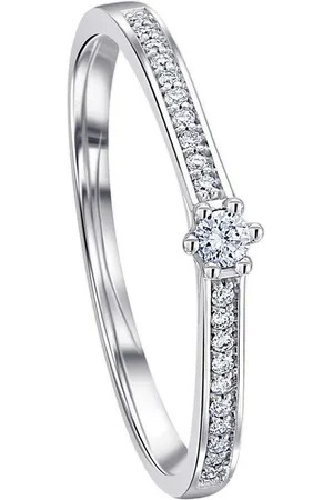 ONE ELEMENT Diamantring 0.1 ct Diamant Brillant Memoire mit Center Ring aus 585 Weißgold, Damen Gold Schmuck Memoire mit Center