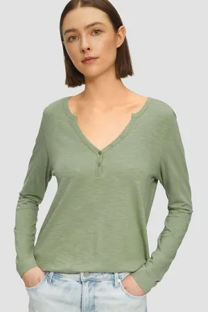 QS by s.Oliver Langarmshirt Langarmshirt mit Henley-Ausschnitt und Flammgarnstruktur - Verkäufer: