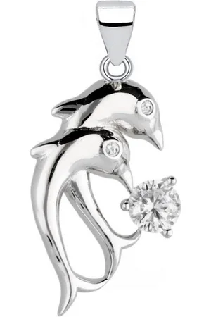 Goldene Hufeisen Kettenanhänger Silber Delfine mit Zirkonia Anhänger 925 Sterling Echtschmuck, 925 Sterling Silber mit Zirkonia, Silberschmuck für Damen - Verkäufer: