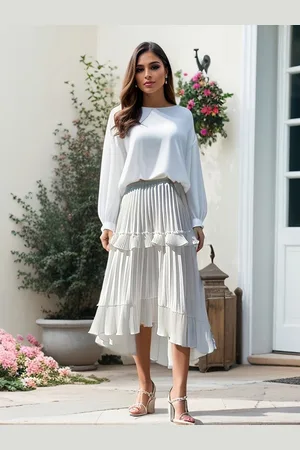 DEBAIJIA Midirock Damen Elegant mit hoher Taille Faltenrock einfarbiger - Verkäufer: Paciea UG