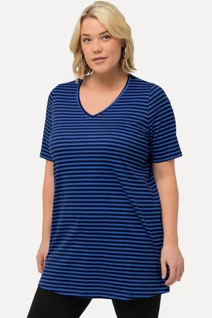 Ulla Popken Longshirt Longshirt Streifen A-Linie V-Ausschnitt Halbarm - Verkäufer: Popken Fashion Group