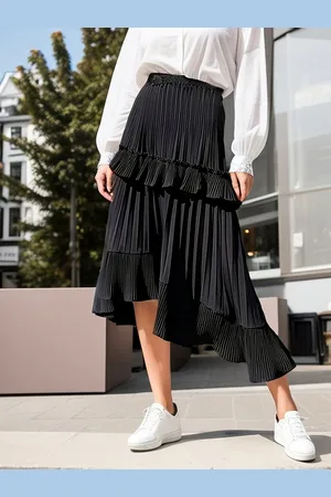 DEBAIJIA Midirock Damen Elegant mit hoher Taille Faltenrock einfarbiger - Verkäufer: Paciea UG