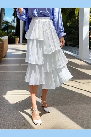 DEBAIJIA Midirock Damen Frühling Sommer Elegant mit hoher Taille Faltenrock einfarbiger - Verkäufer: Paciea UG