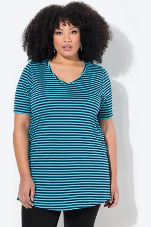Ulla Popken Longshirt Longshirt Streifen A-Linie V-Ausschnitt Halbarm - Verkäufer: Popken Fashion Group