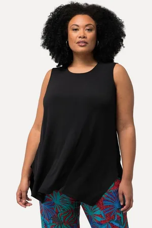 Ulla Popken Longtop Jerseytop Zipfelsaum A-Linie Rundhals ärmellos - Verkäufer: Popken Fashion Group