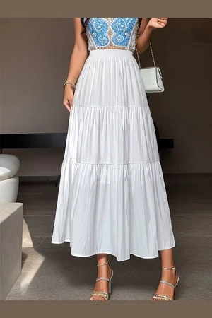 DEBAIJIA Midirock Damen Modus Elegant mit hoher Taille Faltenrock einfarbiger - Verkäufer: Paciea UG